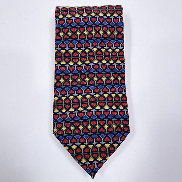 J Garcia Collectors Edition Tie 100%‎ Silk Necktie Geometric Classic Red Blue - Picture 1 of 6